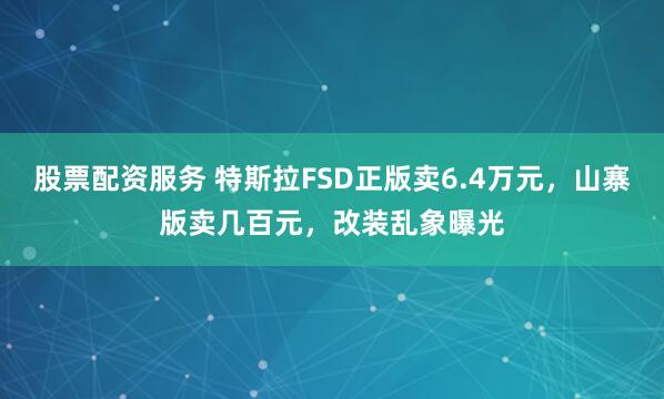 股票配资服务 特斯拉FSD正版卖6.4万元，山寨版卖几百元，改装乱象曝光